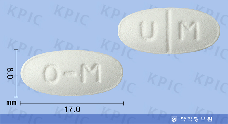 오멘정375mg의 약품 형태 사진